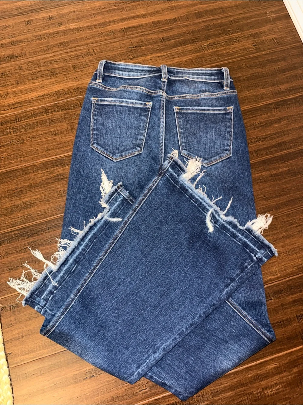 Flying Monkey Distressed Blue Wide Leg Jeans with Raw Hem - Picture 3 of 3